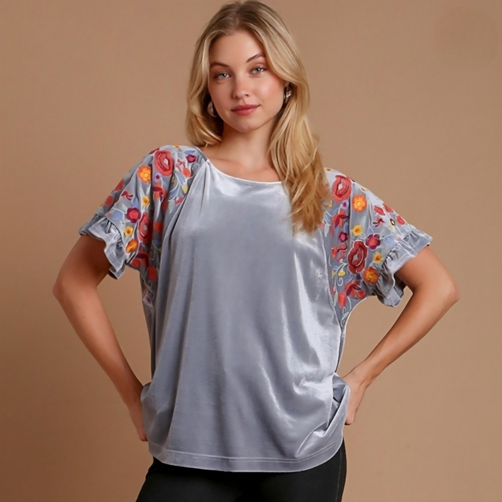 Umgee Embroidered Velvet Top